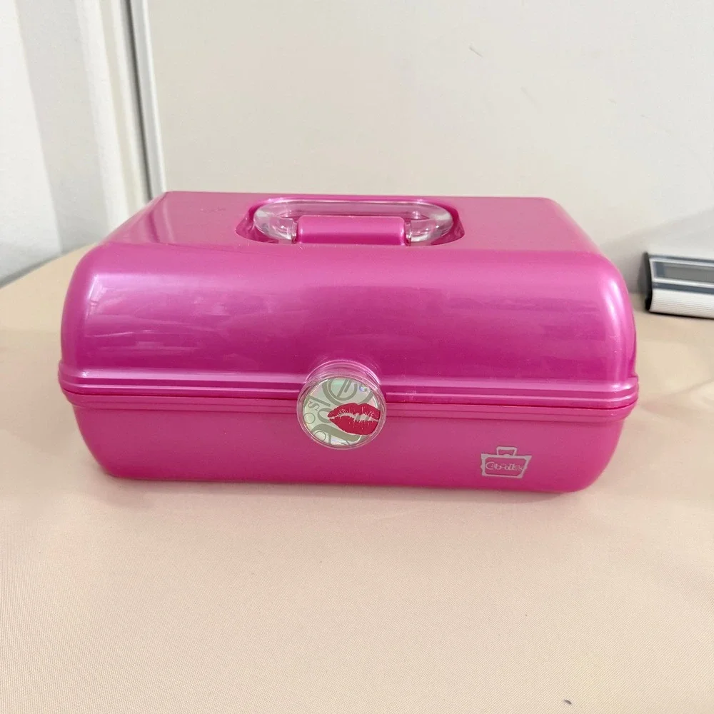 Caboodles Vintage Style Pink Makeup Organizer Case Y2K Retro Cosmetic Box Mirror